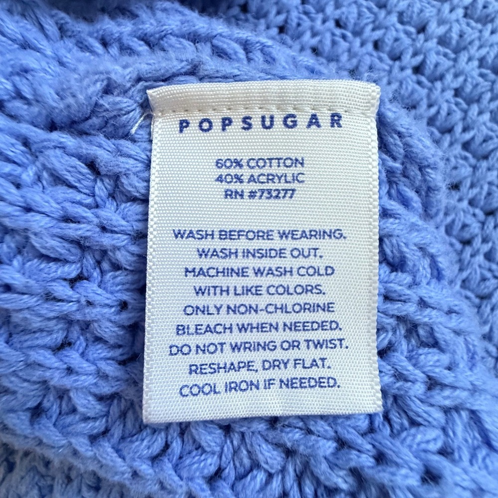 POPSUGAR Waffle Knit Cardigan Sweater Blue Mustard Yellow Cuffs Womens Medium - Picture 6 of 12